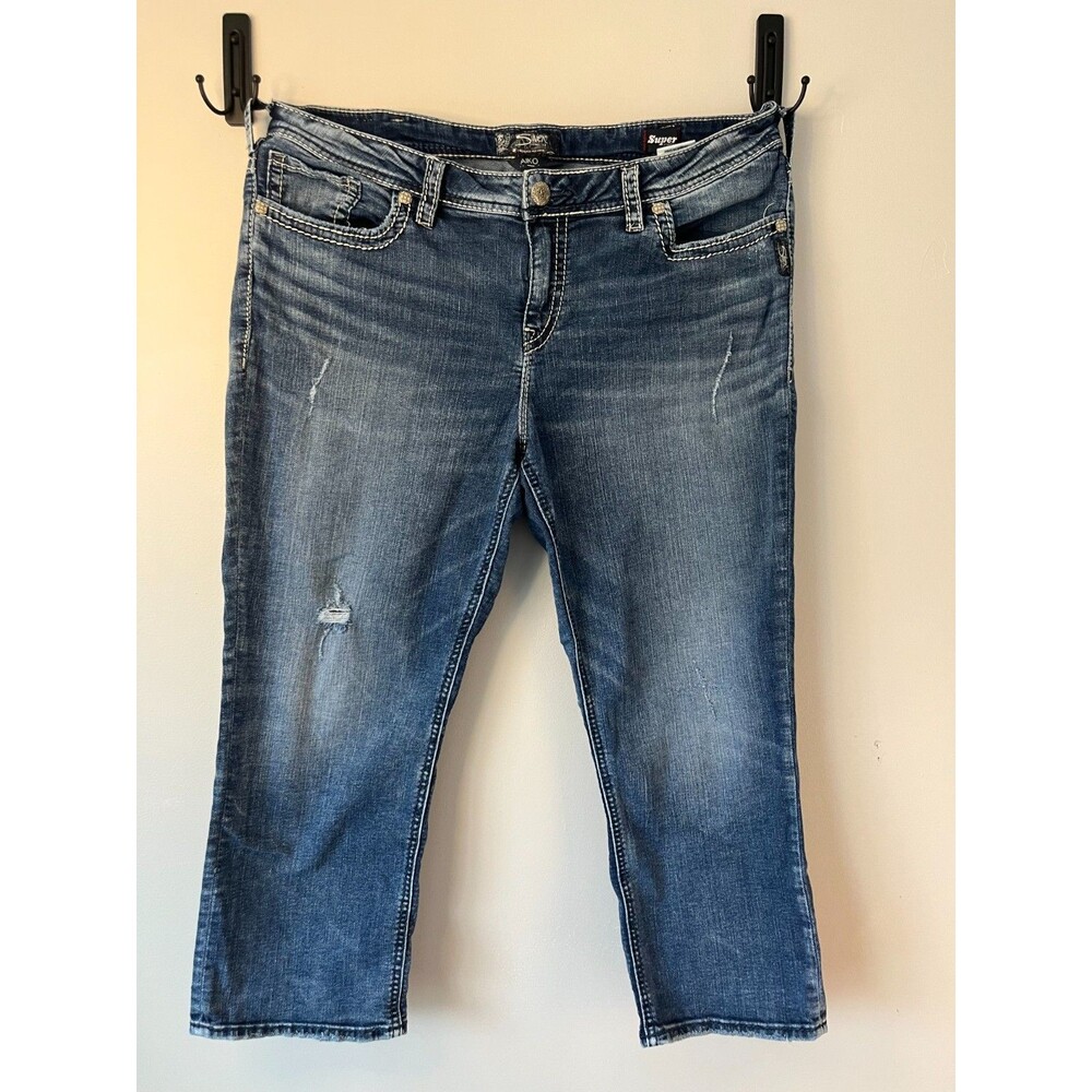 Silver Jeans Co. Aiko Super Stretch Mid Rise Capri Women’s Size 18 L22 Dark/Medi